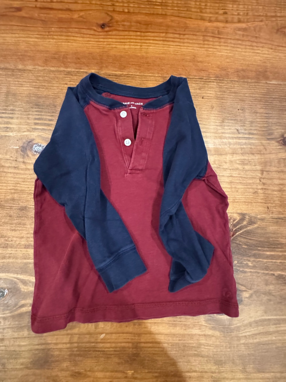 Janie and Jack Burgundy and Navy Henley Top